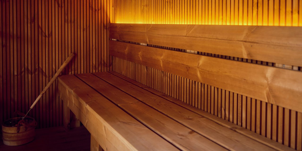 wooden seats inside a sauna