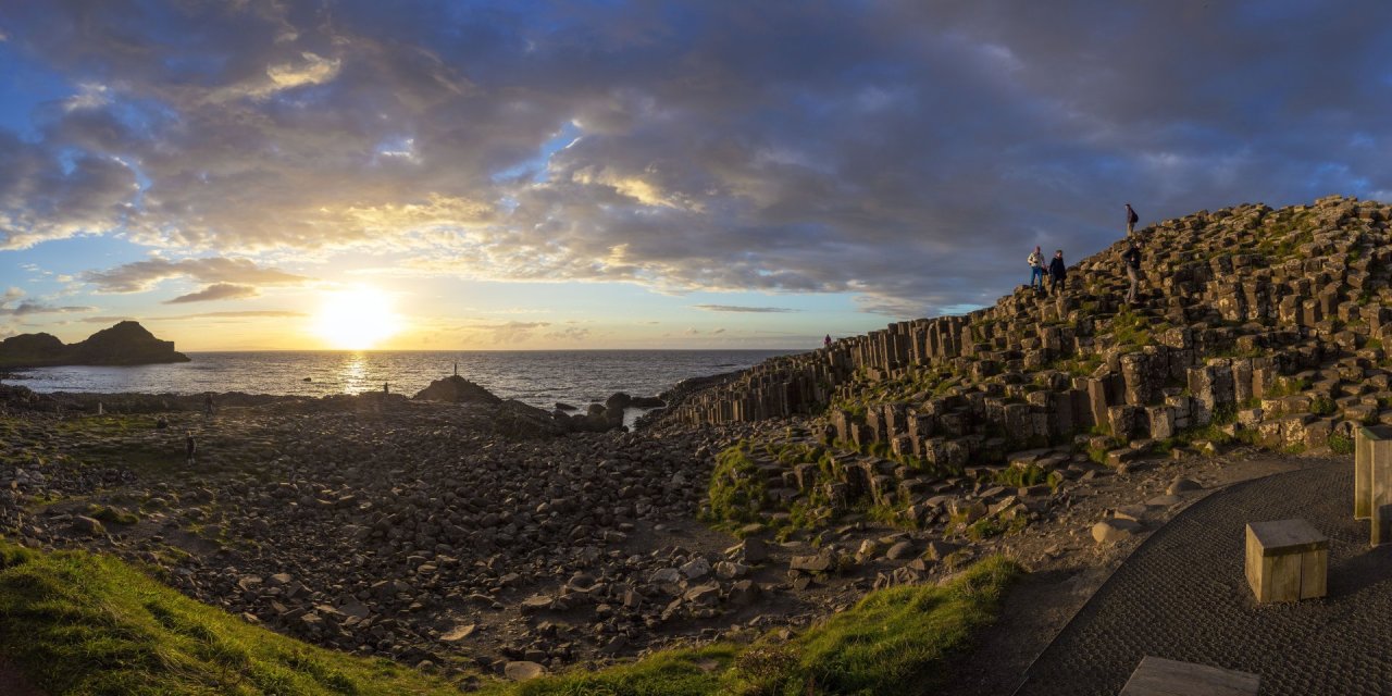 Sunset view of the giants causeway in Antrim 